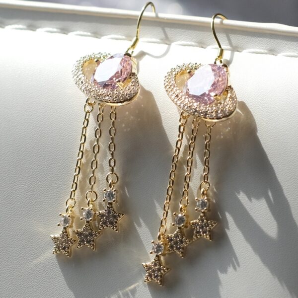 Exquisite Saturn Long White Stone Earrings - Image 5