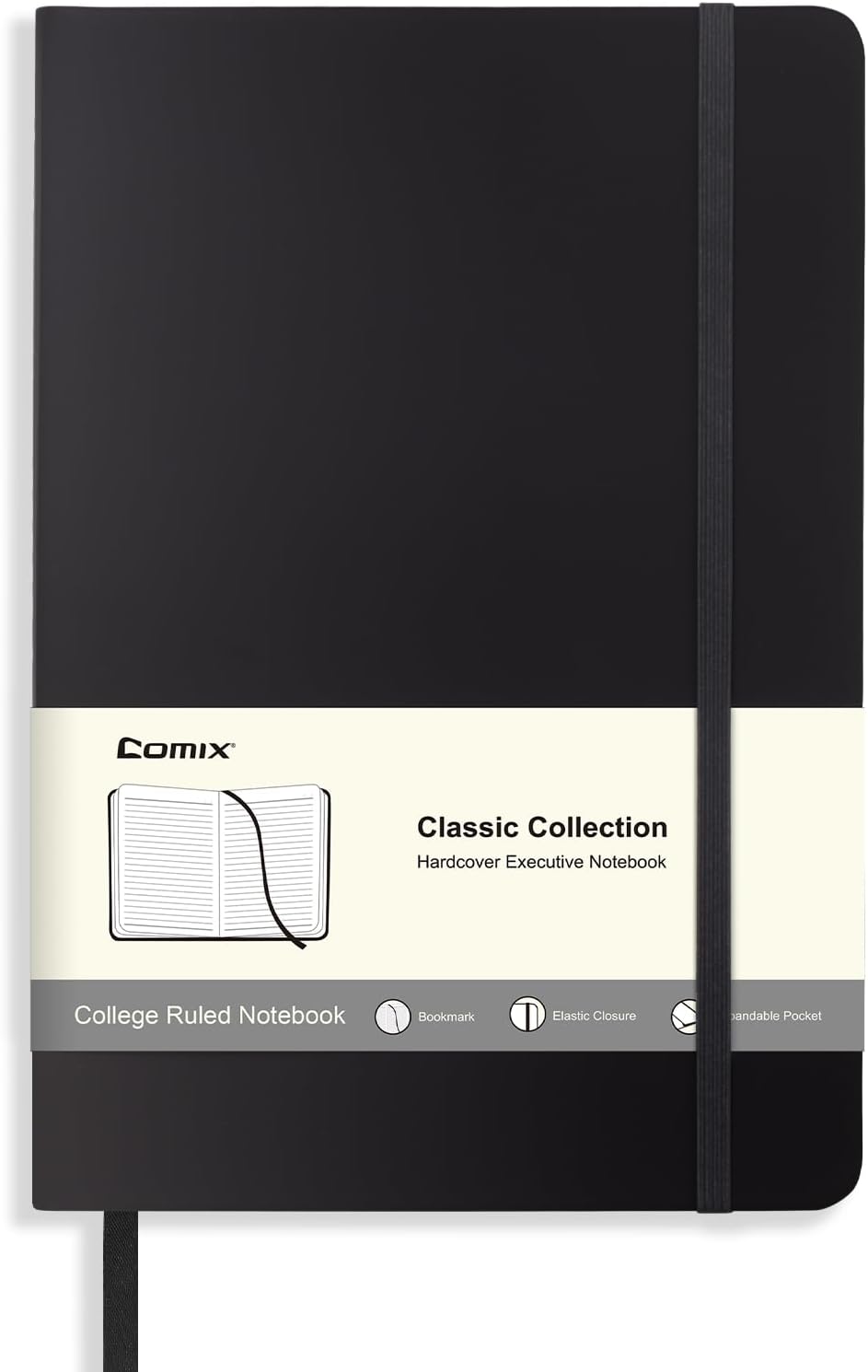 Comix Lined Journal Notebook for Women Men, Journaling Notebooks for Office School Home, 240 Pages, 5.5″ x 8.3″, College Ruled, A5, Hardcover, Black